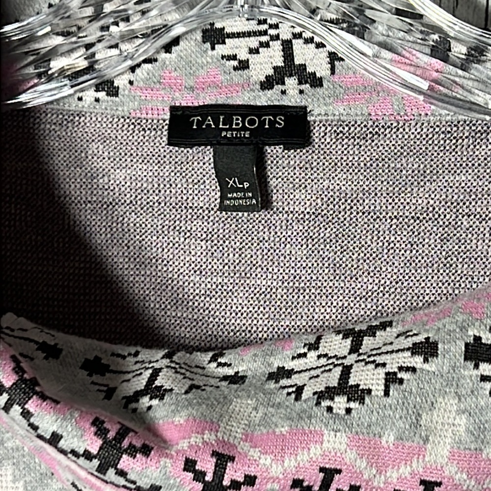 Talbots Petite Gray Snowflake Offset Neckline Swe… - image 4